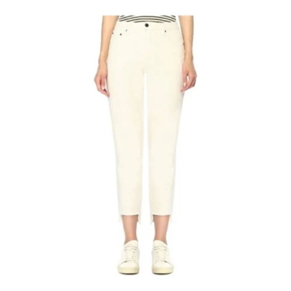 Evidnt Anthro Womens Orsay Slim Jeans Sz 28 in White Asymmetrical Bottom Hem